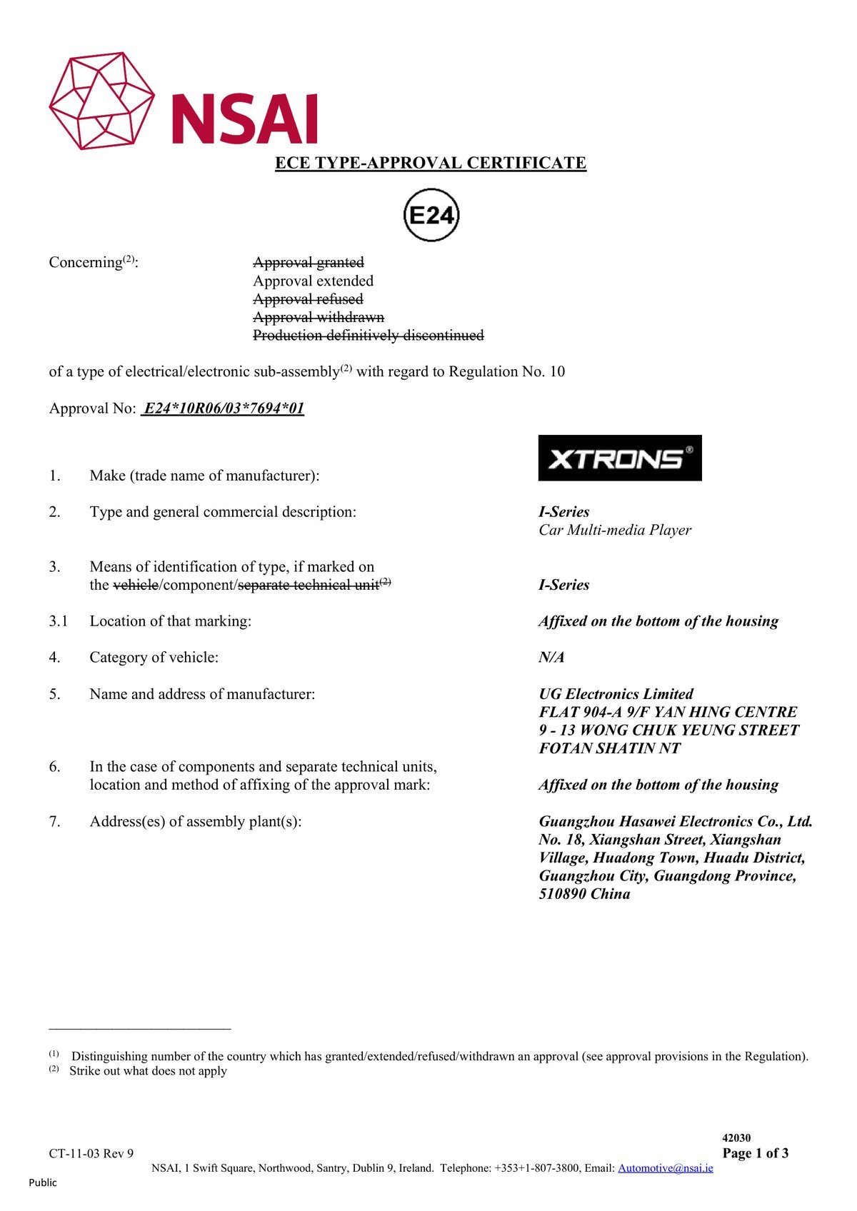 ECE R10 Type Approval – E24*10R06/03*7694*01